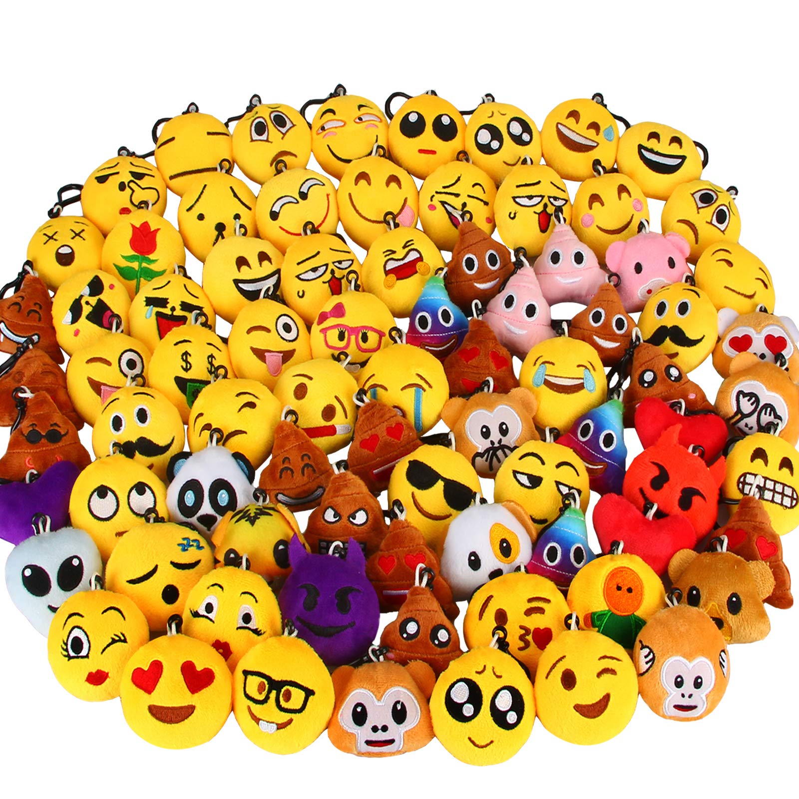 Dreampark 80 Pack Mini Emoticon Keychain Plush, Party Favors for Kids, Valentine's Day Gifts/ Birthday Party Supplies, Emoticon Gifts Toys Easter Basket Stuffers Carnival Prizes for kids 2