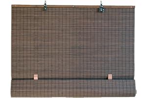 Seta Direct, Cordless Flat-Weave Sun-Filtering Bamboo Roll Up Blind (60" W x 66" H Inch, Espresso)