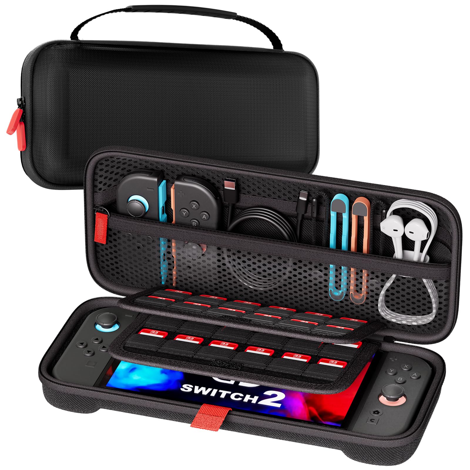 ProCase Carrying Case for Nintendo Switch 2 (2025) with 24 Game Card Slots, Hard Portable Travel Case Storage Bag Protective Pouch for 2025 Nintendo Switch 2 Console & Accessories -Black
