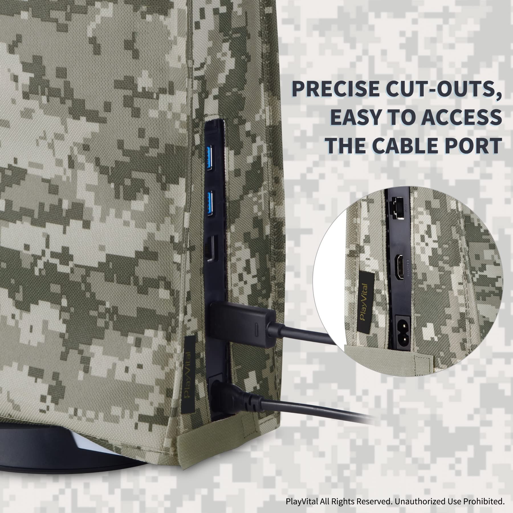 PlayVital Nylon Dust Cover for ps5, Soft Neat Lining Dust Guard for ps5 Console, Anti Scratch Waterproof Cover Sleeve for ps5 Digital Edition & Disc Edition - Digital Camouflage