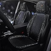 Pirador Luxury PU Leather Auto Seat Cover Protector Rhinestone Crystal Glitter Vehicles Front Seat Pad Mat Bling Bling Diamond Car Interior Accessories for Women, Lady - Universal Fit Black 2Seats
