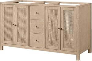 Alaterre Furniture Lucca 60 Inch Bathroom Vanity Double Sink - Freestanding Cabinet Without Top - Wood Bathroom Vanity with Soft-Close Doors and Three Drawers - Under Sink Cabinet Only (Natural)