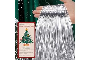 MADHOLLY Tinsel Icicles- 5000 Strands 19" Icicle Tinsel Strands for Christmas Tree- Shiny Foil Fringes Tinsel Christmas Tree Decorations for Xmas Tree Holiday Decor Birthday Wedding Party Supplies, Silver