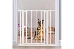 Mumeasy 36" High Extra Tall Dog Gate, 29.6"-40.5" Wide Pressure Mounted Tall Baby Gate for Dog, Auto Close Pet Gate with Door for Stairs,Doorways,House,White