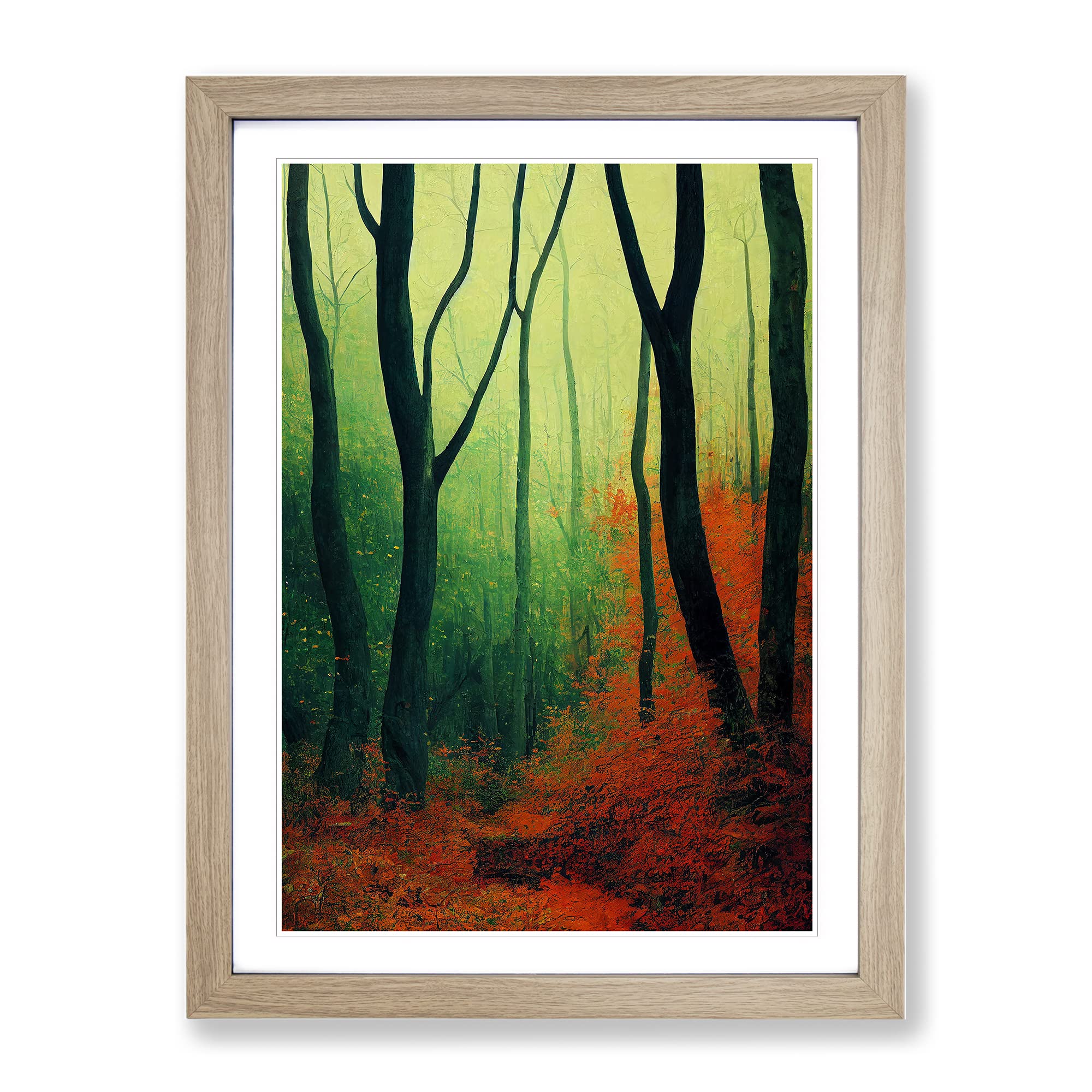Sacred Forest Framed Print | A4 Oak Framed Wall Art | Ready to Hang | Modern Landscape Picture | Living Room Bedroom Lounge Office