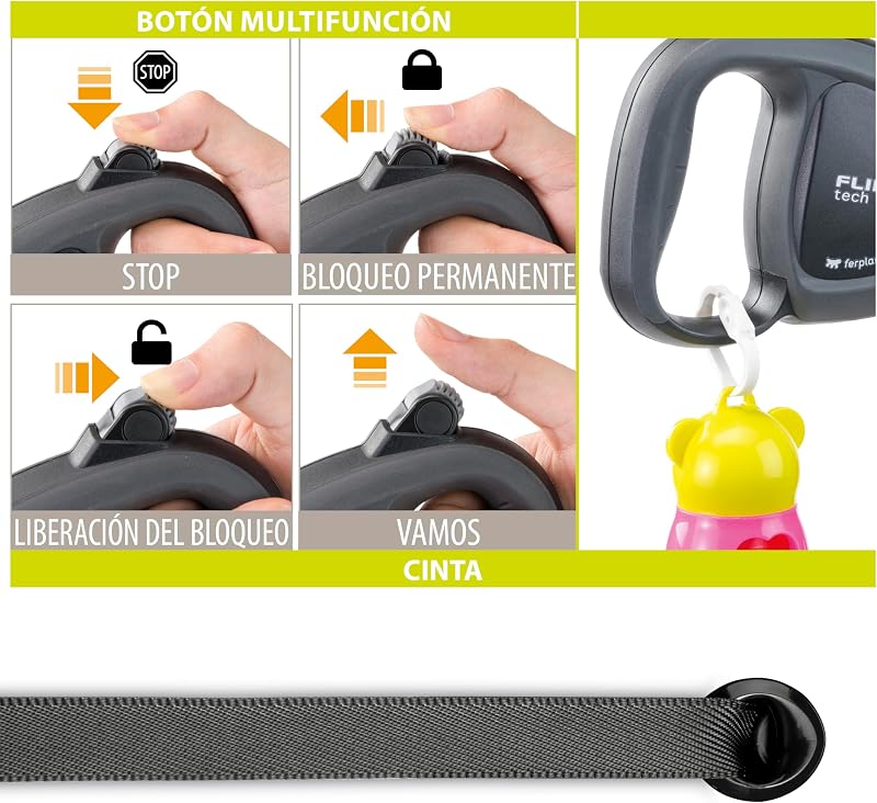 Trela Flippy Tech Extensível para Cães, Trela Média para Cães até 25 Kg. Correia extensível máximo 3 m. Botão de Tranca e Libertação Simples, Roxo