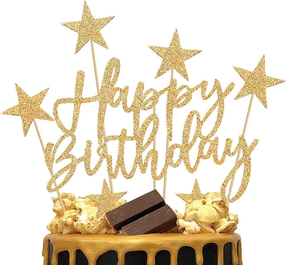 iZoeL Gold Birthday Decoration Set 2 Sets Cake Topper Banner Confetti Stars