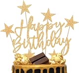 iZoeL Gold Birthday Decoration Set 2 Sets Cake Topper Banner Confetti Stars