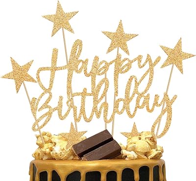iZoeL Gold Birthday Decoration Set 2 Sets Cake Topper Banner Confetti Stars