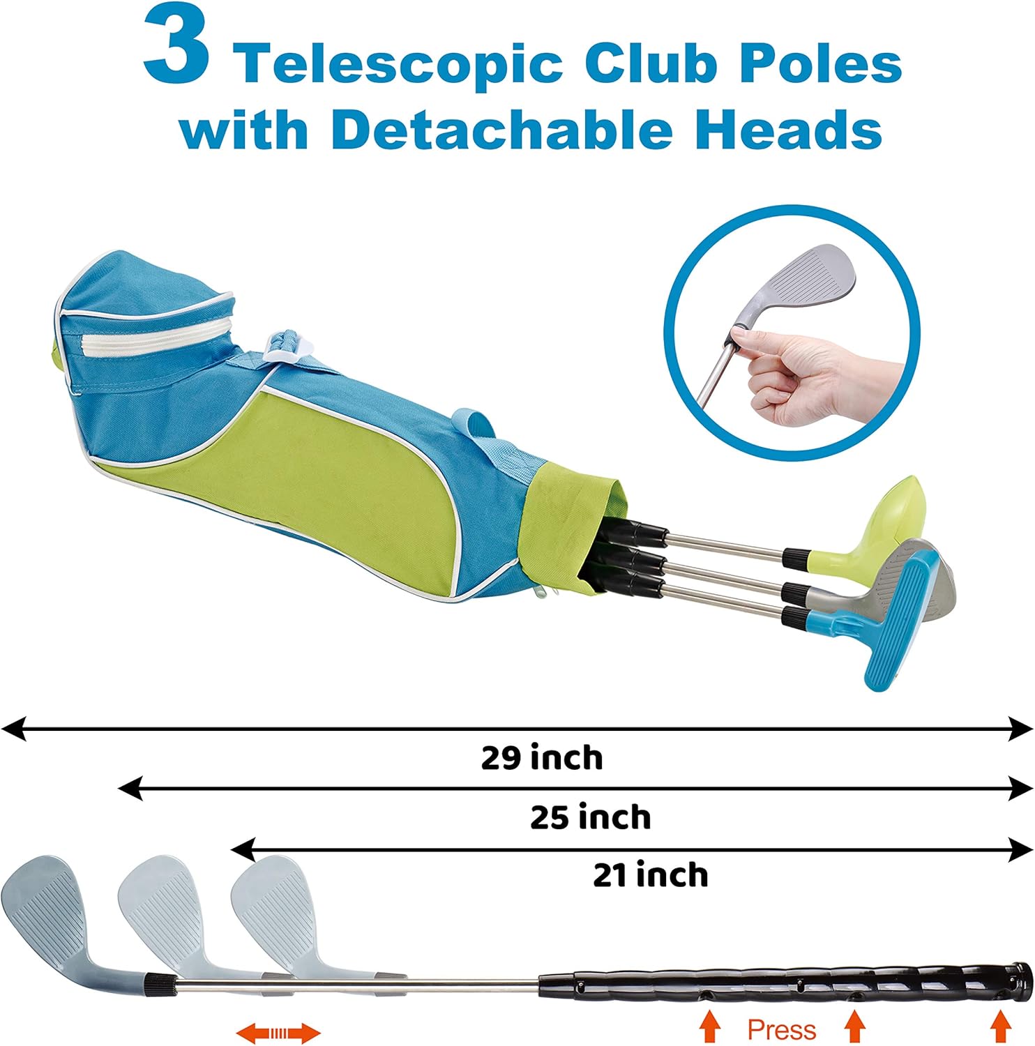 JOYIN Club Golf Comprehensive Toy Set with 3 Golf Clubs, 3 Club Heads, Deluxe Toy Golf Bag, 15 Training Toy Golf Balls and Accessories, for Toddler Kids Boys and Girls Golf, Outdoor Lawn Sport Toy: Toys & Games