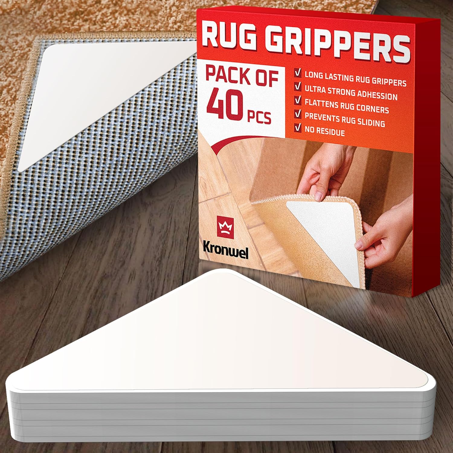 Rugs, Pads & Protectors - 40 Pack Rug Gripper for Hardwood Floors and Area Rugs - Double Sided Carpet Tape Non Slip Rug Stickers Pads for Corner - Stop and Non Slide Rug for Wood and Tile Floors - Prevent Sliding and Moving