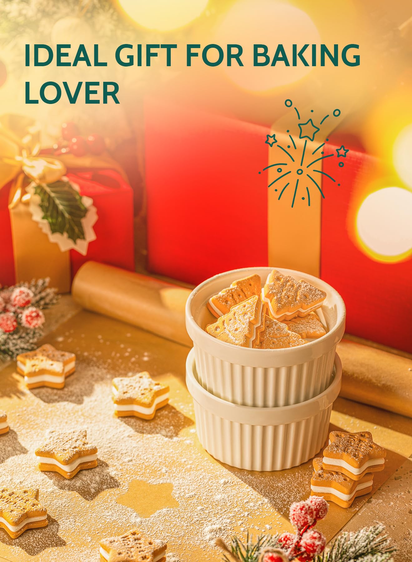 Sweese 8 oz Ramekins Set of 6, Creme Brulee Ramekins Oven Safe, Porcelain Ramiken Set, Souffle, Custard Cups for Baking and Ice Cream Bowl, White