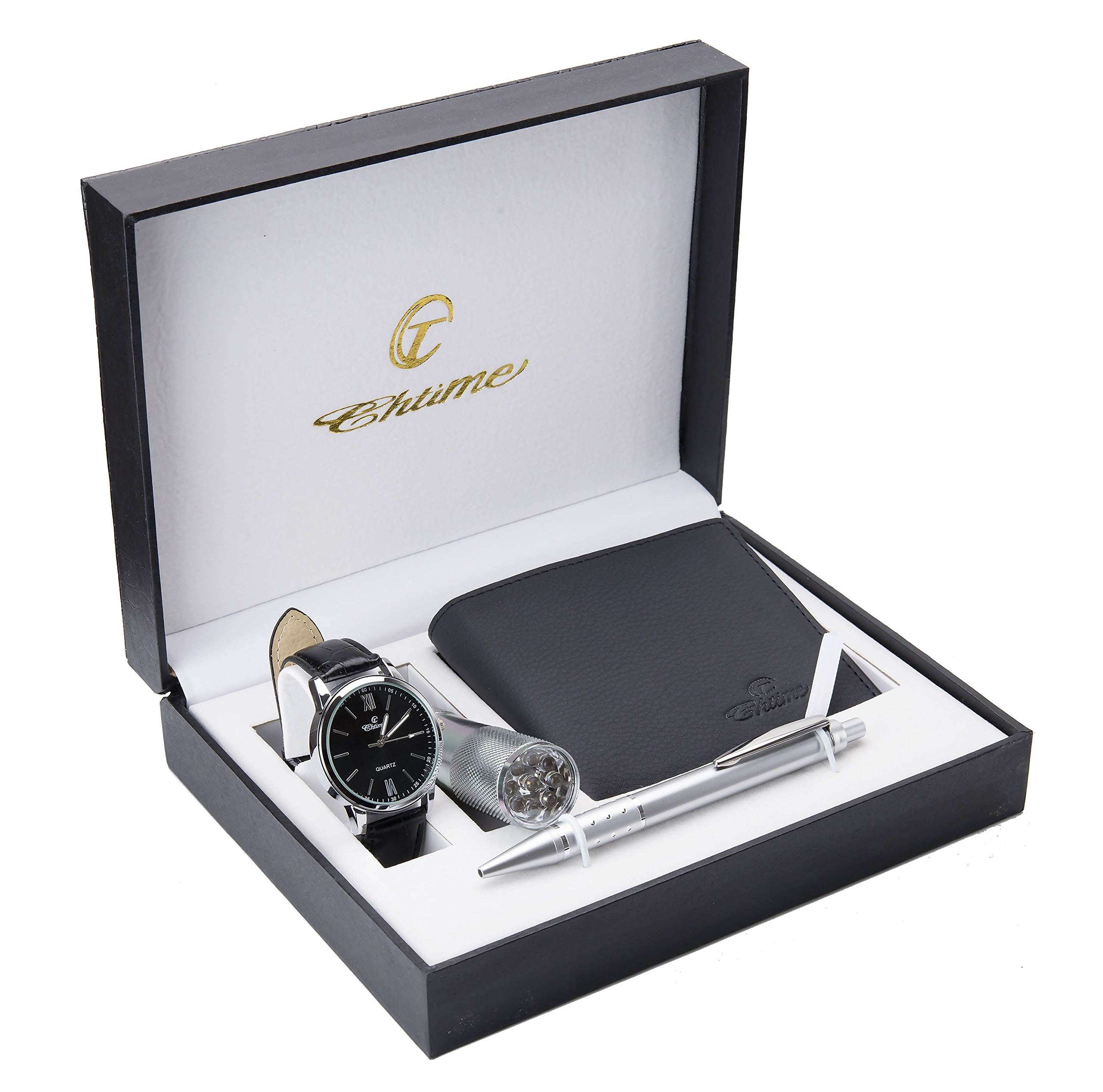 Gift Set Men's Watch Black - LED Lamp LED - Wallet - Pen