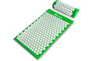 ProsourceFit Acupressure Mat and Pillow Set for Back/Neck Pain Relief and Muscle Relaxation, Large - Green/White