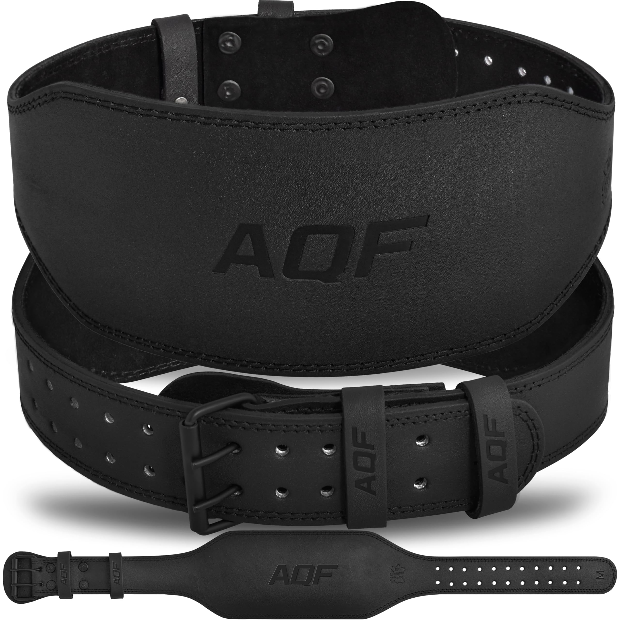 AQF Weight Lifting Belt for Men Gym Fitness, 4" 6" Padded Lumbar Back Support, 7mm Thick Leather Training Belt, Powerlifting, Bodybuilding (Small 24"-28", Matte Black 6 Inch)