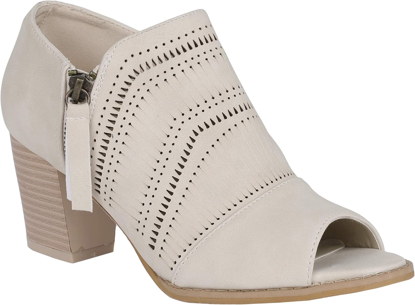 women's crissy laser cut heeled ankle booties