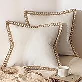 MIULEE Pack of 2 Decorative Throw Pillow Covers Modern Farmhouse Outdoor Pillow Covers Neutral Linen Burlap Cushions for Couch Bed Living Room Sofa, Natural White 18 x 18 inches 45 x 45 cm
