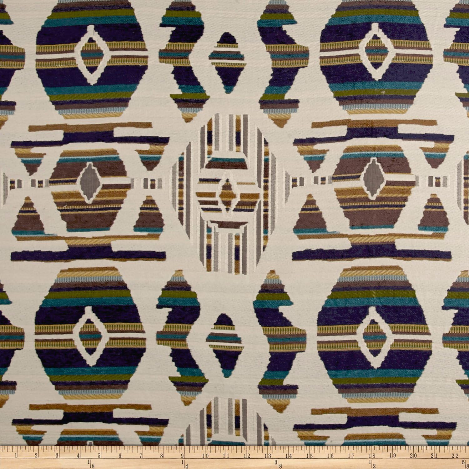 Richloom Fabrics Richloom Aztec Inspired Chenille Jacquard Fabric By The Yard, Bluebird