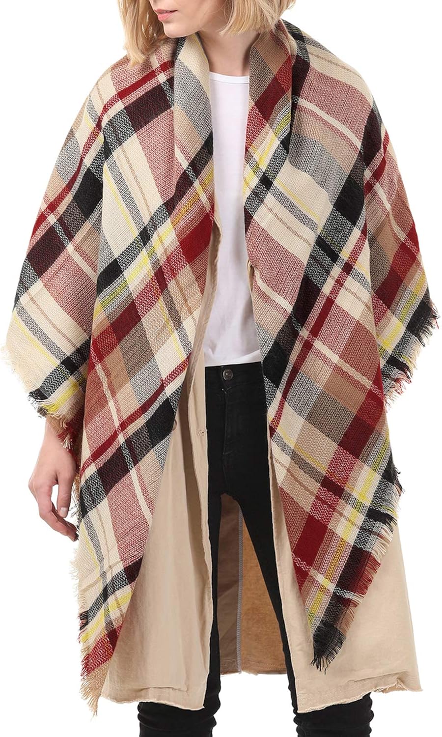 Zando Plaid Blanket Scarf Chunky Blanket Fall Stylish Scarves Women Soft Oversized Scarf Shawl Wrap Warm Cape Tassel Pink Light Red Scarfs at  Women’s Clothing store