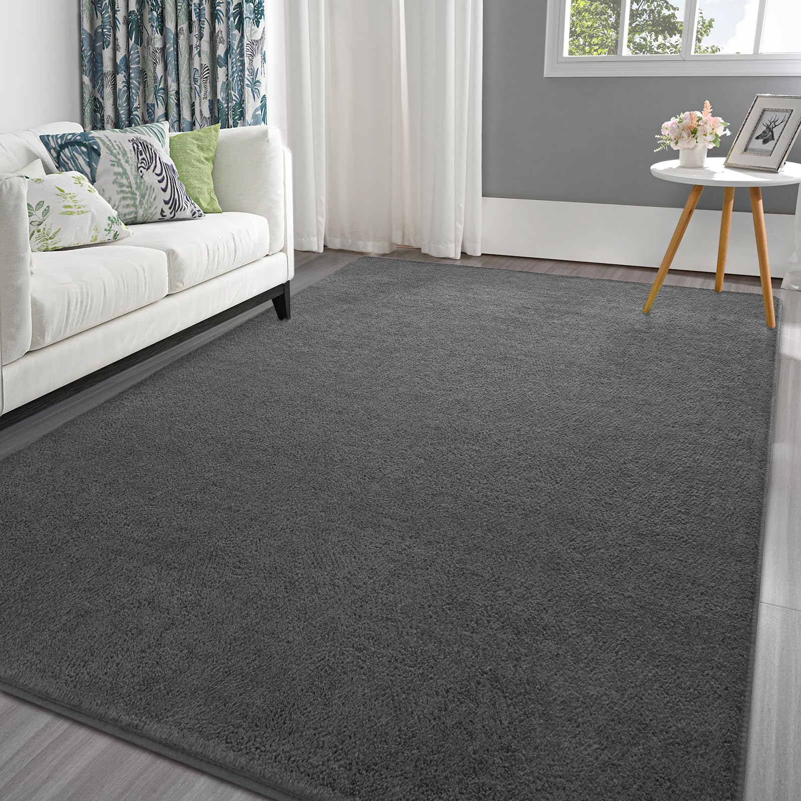 Photo 1 of Pettop Area Rugs for Bedroom Living Room, 5x7 Dark Grey Thickened Memory-Foam Indoor Carpets, Modern Aesthetic Minimalist Super Soft Comfy Carpet for Boys Girls Adults Room Dorm Home Decor