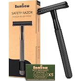 Bambaw Safety Razor for Men with 5 Blades, Double Edge Safety Razors for Men, Sustainable Single Blade Razor, Zero Waste Metal Razors - Black