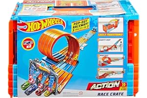 Hot Wheels Toy Car Track Set, Race Crate Transforms into 3 Different Builds, Includes Storage & 2 Cars in 1:64 Scale