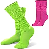 Apausvcm Neon Slouch Socks for Women, Scrunch Crew Socks Soft Extra Long Chunky Scrunch Cotton Knee High Sock 80s 90s Cozy Long Slouch Boot Sock for Women Stacked Size 5-11 (Pink, Green)