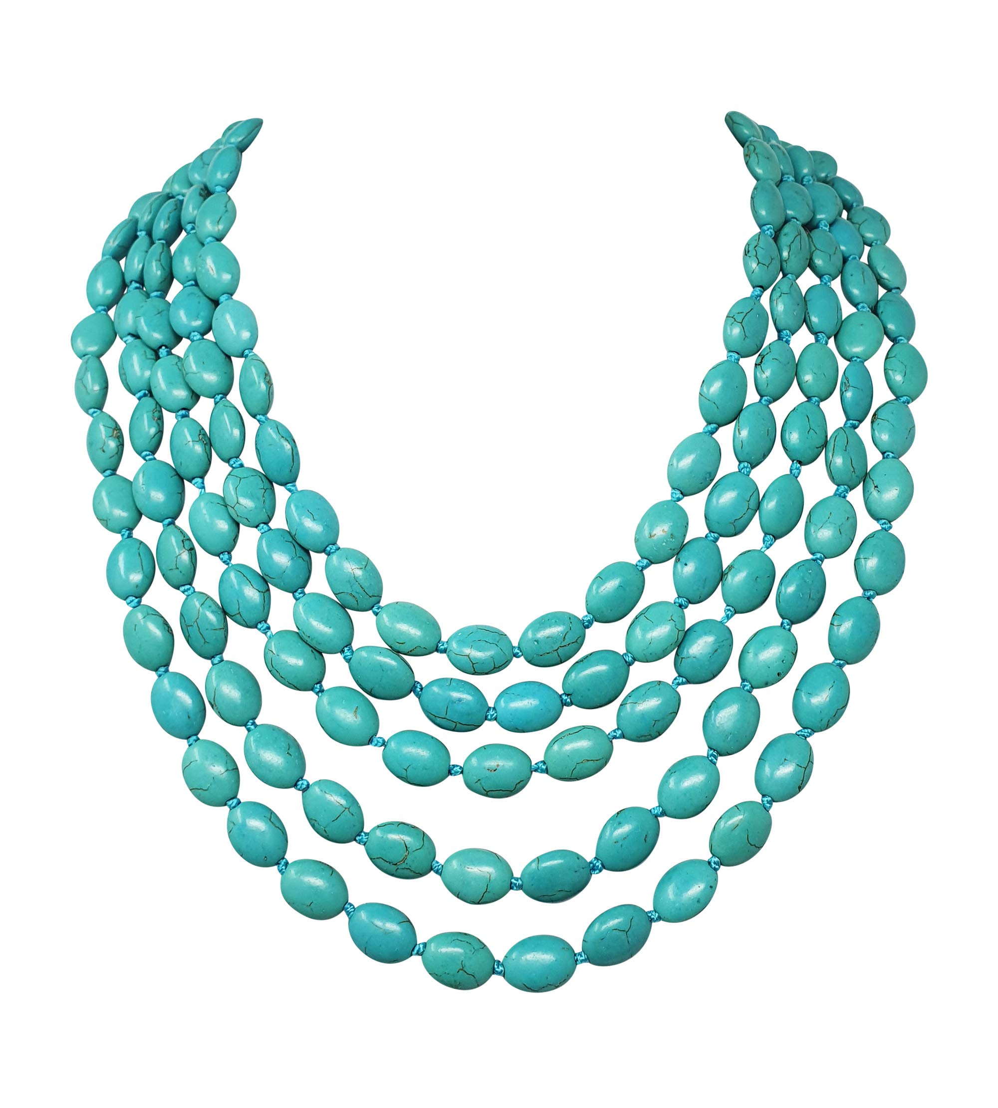 Treasure Bay Stunning Handmade Five-strand Natural Turquoise Gemstone Beaded Necklace, Women's Turquoise Necklace