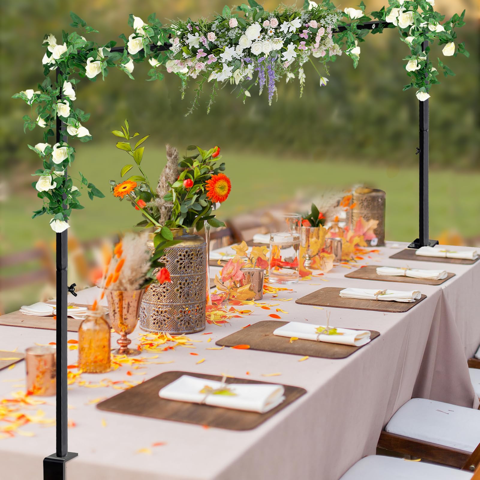 Photo 1 of Over The Table Rod Stand with Clamps, Adjustable Table Arch 28"-98" Length, 13"-42" Tall, Table Balloon Arch Stand for Father's Day, Wedding, Birthday, Halloween, Craft, Party Decoration, Black