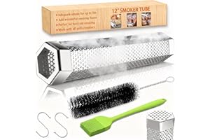 Smoke Tube for Pellet Smoker, 12'' Stainless Steel Pellet Smoker Tube for Cold/Hot Smoking, 5 Hours of Billowing Smoke, Fits 