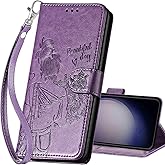 SASYMALY for Samsung Galaxy S24 Wallet case, Flip Folio Cover with Stand Feature for Women Men, PU Leather Phone Case Fit for Samsung Galaxy S24 6.2'' [Purple-Girl]