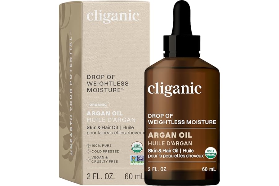 Cliganic Organic Argan Oil, 100% Pure – for Hair, Face & Skin | Cold Pressed Carrier Oil
