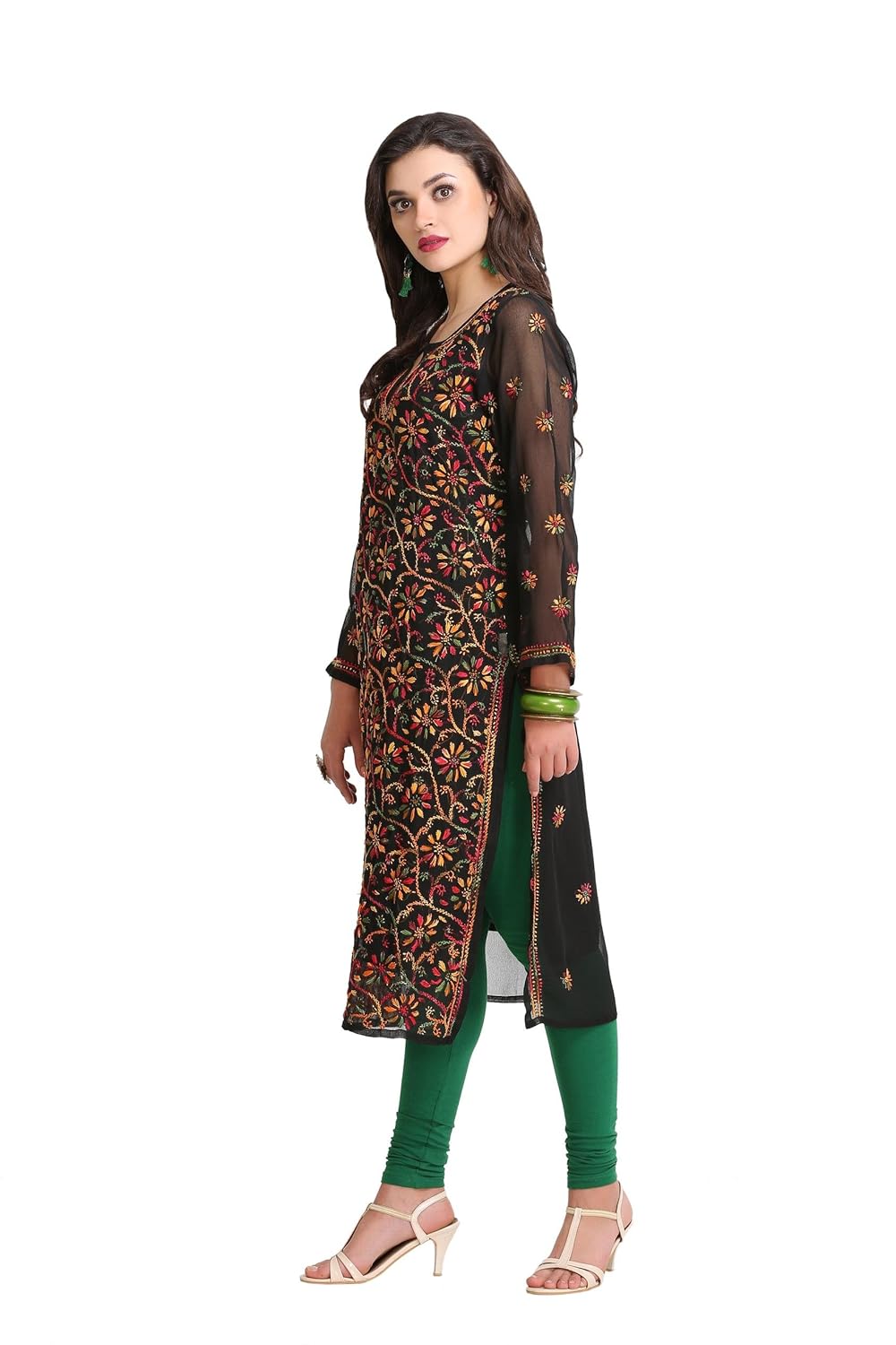 ada hand embroidered ethnic casual chikankari straight georgette kurti a90314