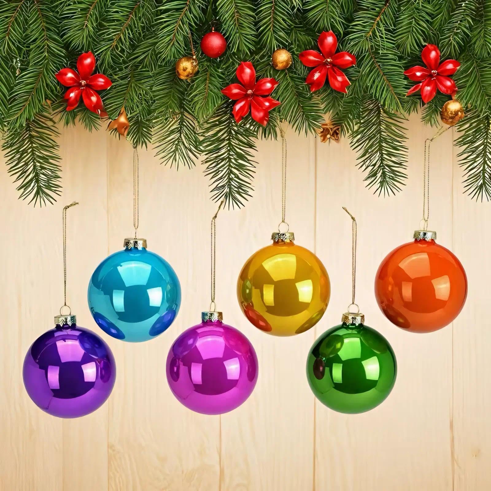 Photo 1 of 12 Pcs Multicolor Christmas Tree Ornaments, 2.36 Inch Plastic Hanging Balls with 6 Vibrant Colors (2 Per Color), Festive Holiday Decorations for Christmas Tree, Party, and Home Decor