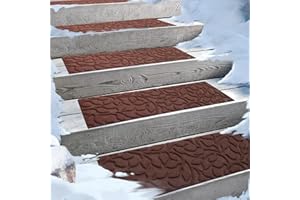 Aucuda 6pcs 8.5" x 30" Stair Treads for Elders and Dogs on Wooden Steps Indoor, Winter, Non Slip Stair Runner Rug Ice Insulation with Rubber Backing, Brown Floral Staircase Mat Carpet for Outdoor Grip