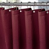 Shower Curtain 152x182cm Burgundy with Metal Hooks, Waffle Fabric