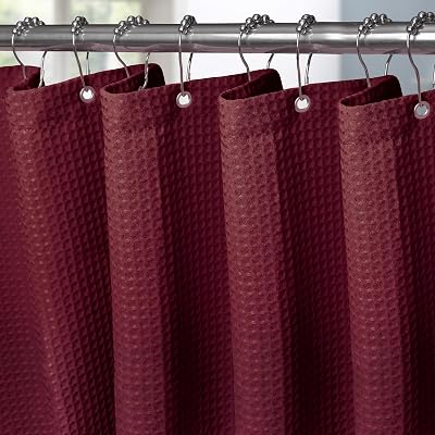 Shower Curtain 152x182cm Burgundy with Metal Hooks, Waffle Fabric
