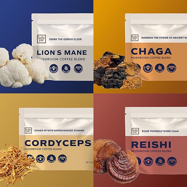 FULLY JOE MUSHROOM COFFEE GIFT SET WITH SUPERFOOD MUSHROOMS, INCLUDES LION’S MANE, REISHI, CHAGA, CORDYCEPS MIXED WITH GOURMET ARABICA INSTANT IMMUNE BOOSTING COFFEE FOR FOCUS & GUT HEALTH