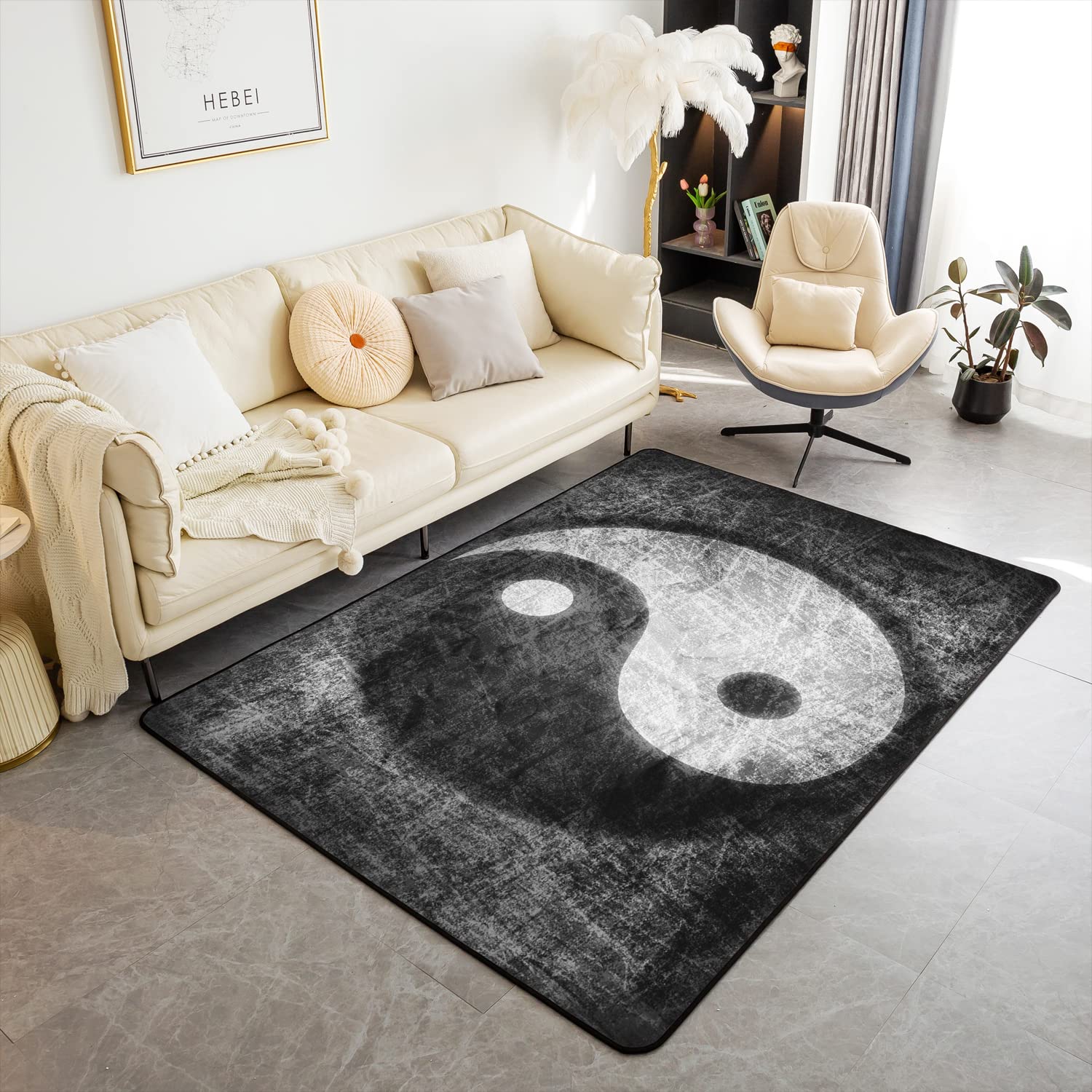Homemissing Yin Yang Area Rug 100x150cm Boho Trippy Living Room Rugs For Bedroom Home Decor Traditional Ying Yang Theme Carpet Ultra Soft Non-Slip Indoor Floor Mat