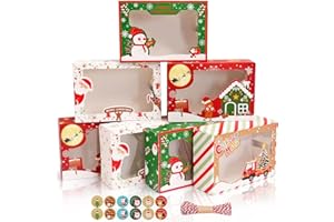 MAMUNU Christmas Cookie Boxes,12PCS Cookie Boxes with Window for Treat and Pastry, Christmas Bakery Treat Boxes Bulk, Christmas Goodies Candy Cookie Boxes for Gift Giving Packaging, 8.8x6x2.8 Inch.