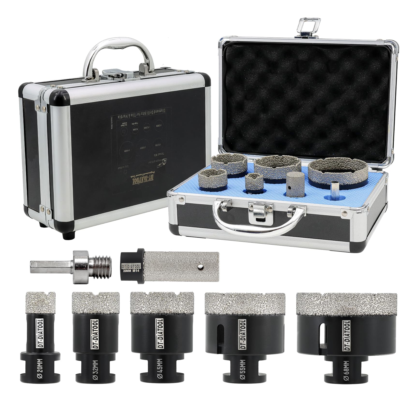 DT-DIATOOL Diamond Drill Bits Kit 20/32/45/55/68mm with 20mm Finger Bit and Hex Adapter for Tile Porcelain Marble Granite