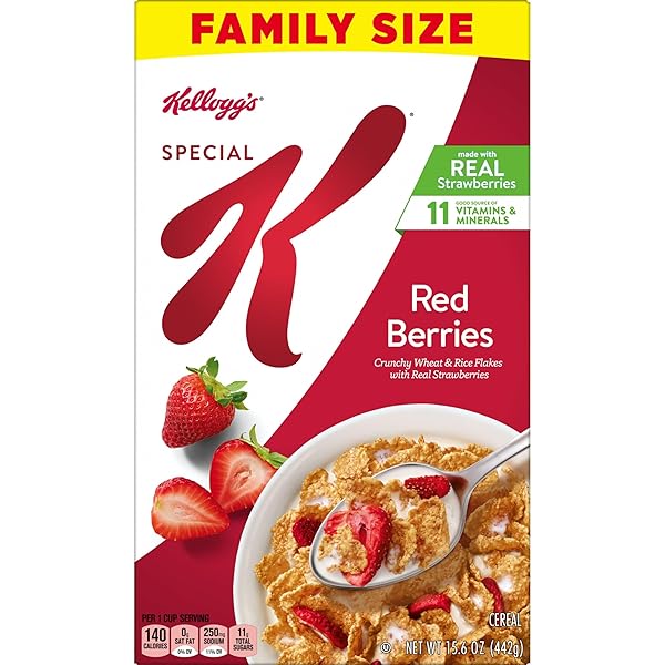 KELLOGG’S SPECIAL K BREAKFAST CEREAL, FIBER CEREAL, FAMILY BREAKFAST, FAMILY SIZE, RED BERRIES, 15.6OZ BOX (1 BOX)