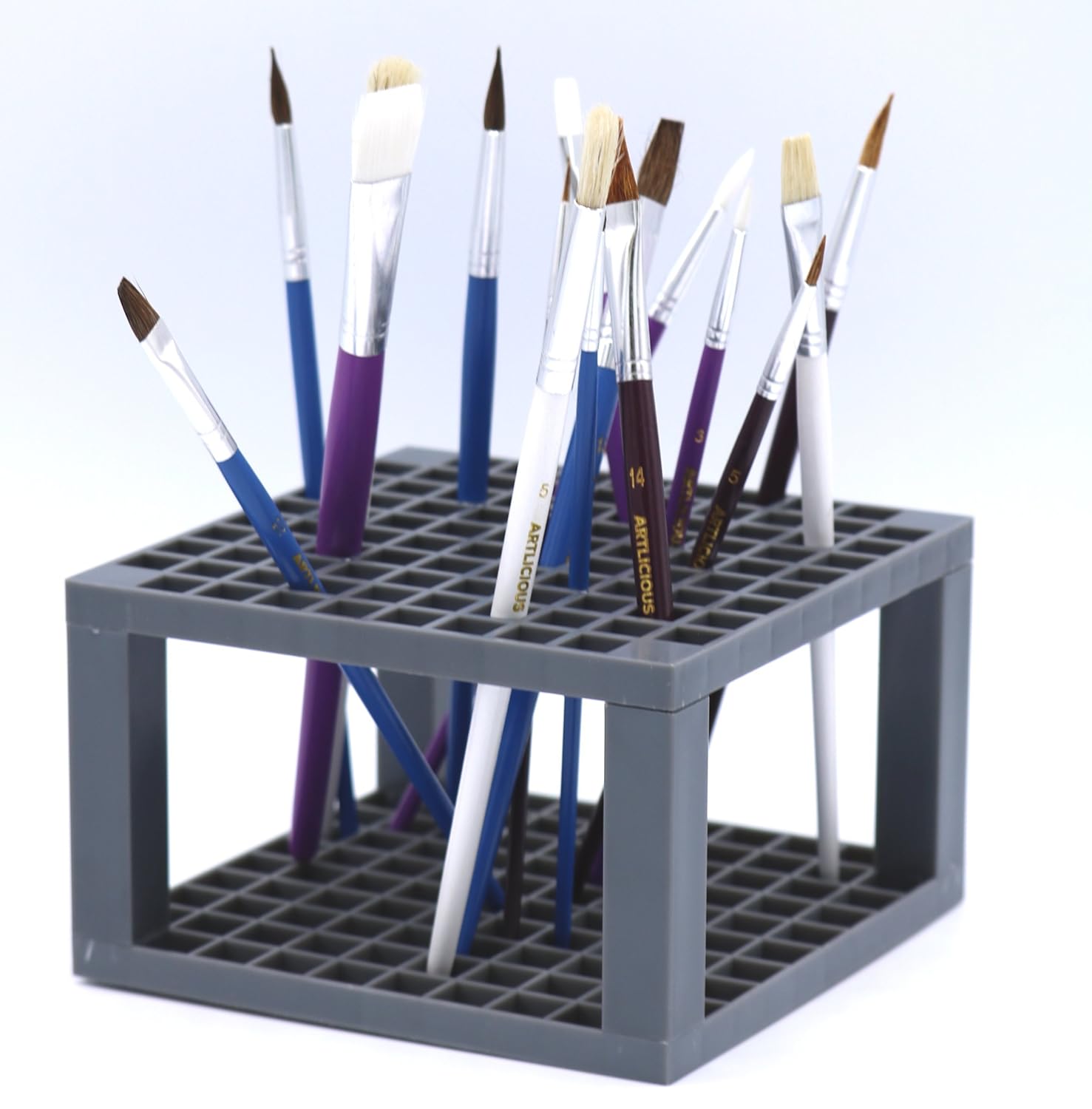 Multi Bin Art Brush Organizer 96 Hole Plastic Pencil & Brush Holder Colored Pencils Markers - Desk Stand Organizer Holder Fits Paint Brushes Dryer Holder for Pens Colored Pencils Markers (2)