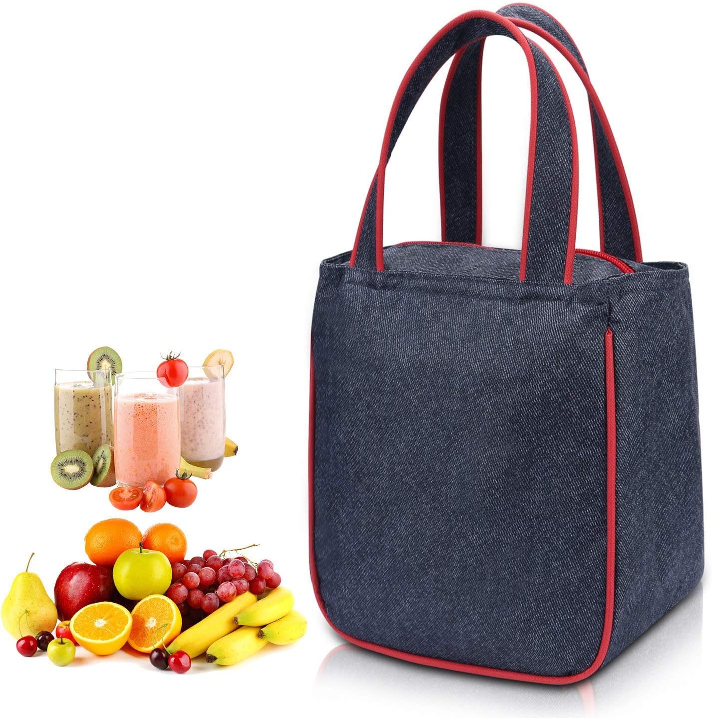 Thermal Food Picnic Lunch Bag, Water Resistant Nylon Picnic Tote Box Insulated Lunch Bags (Red)