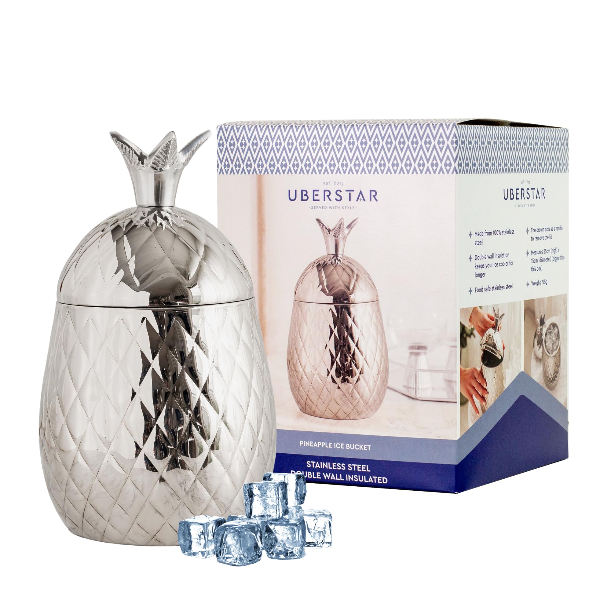 Pineapple Ice Bucket Metal/Ice Bucket with Lid/Party Fruit Bucket/Ice Bucket for Parties (Silver)