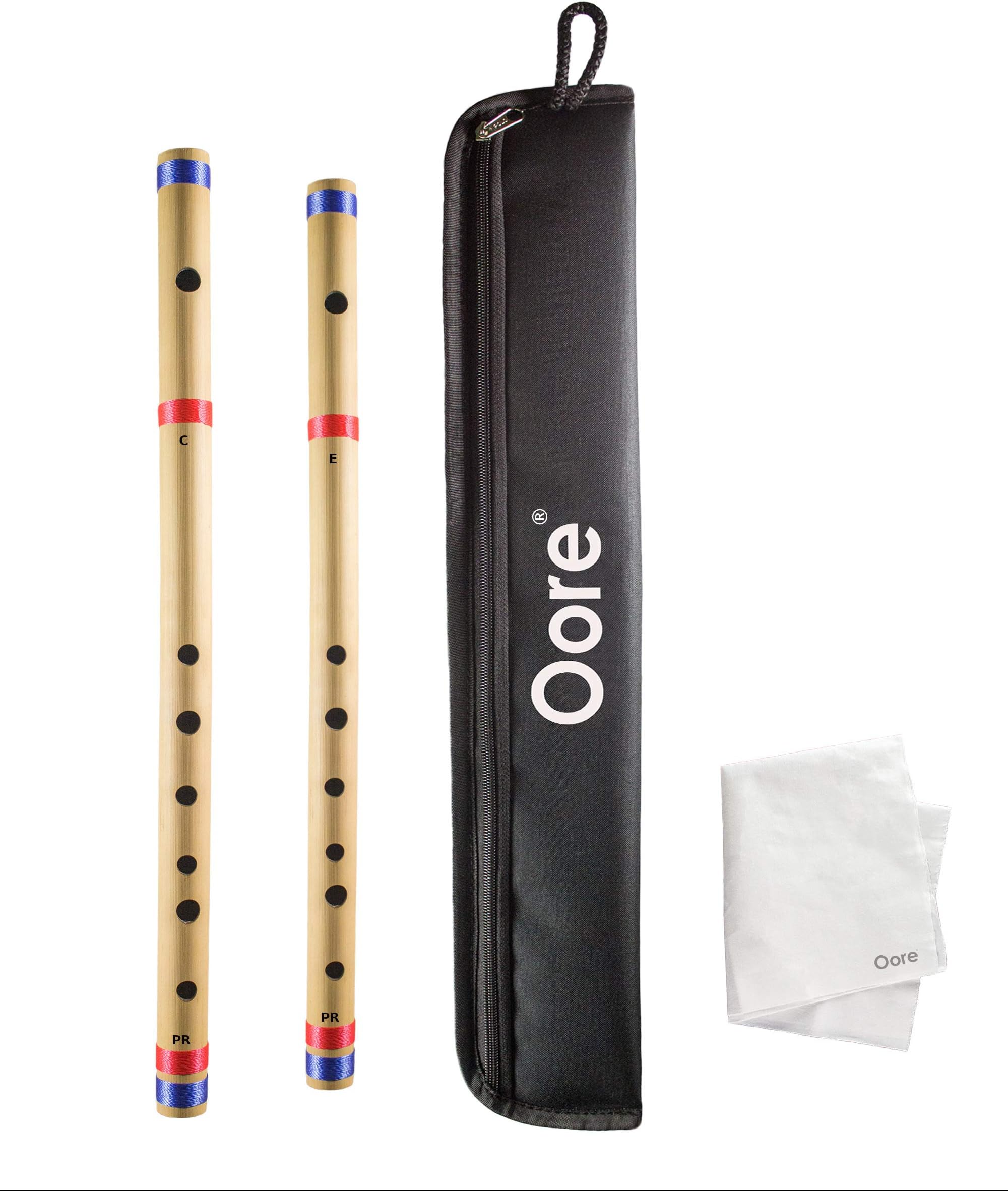 Oore Prime Regular Flute Set (Natural C/E) Bamboo Flute - Indian Wooden Musical Instrument