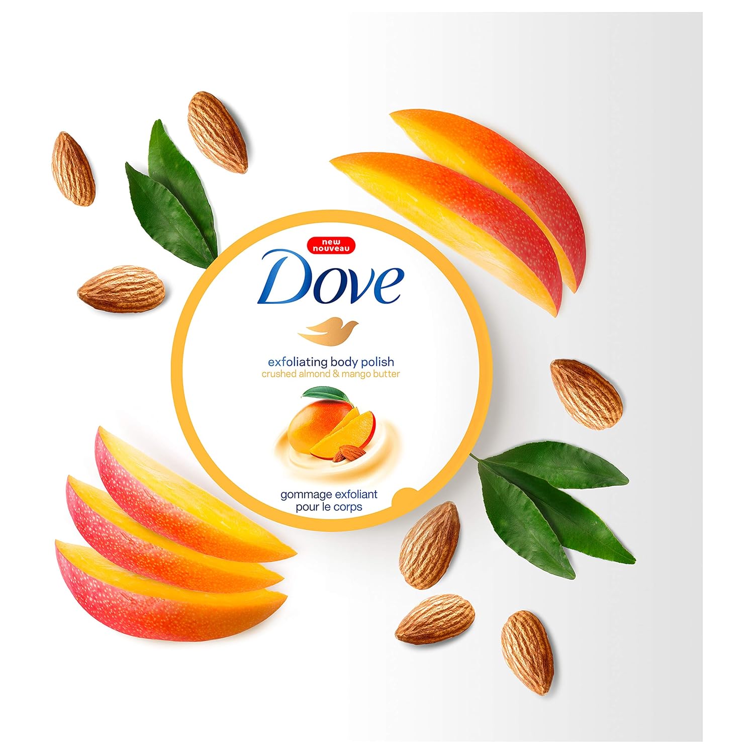 Dove Exfoliating Body Polish Body Scrub Exfoliating Scrub for Dry Skin Crushed Almond and Mango Butter Gently Exfoliates to Reveal Healthy Skin 10.5 oz 4 Count : Beauty