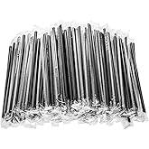 Suwimut 1000 Pack Disposable Plastic Drinking Straws, Black Individually Wrapped Straight Straws for Kitchen, Bar, Club, Party - 7.5 Inch Long Bulk Plastic Straw for Coffee, Cocktails, Drinks