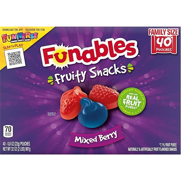 FUNABLES FRUITY SNACKS, MIXED BERRY FLAVORED SNACKS, 32 OZ 40 CT