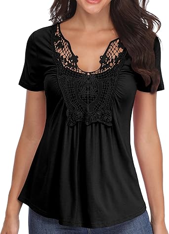 Miss Moly Womens Lace Tops And Blouse Deep V Neck Ruched Front T Shirt Amazon Co Uk Clothing